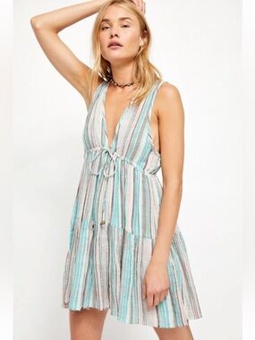 Free People Dress Women’s Medium Freebird Striped Tiered Beach Summer Resort New